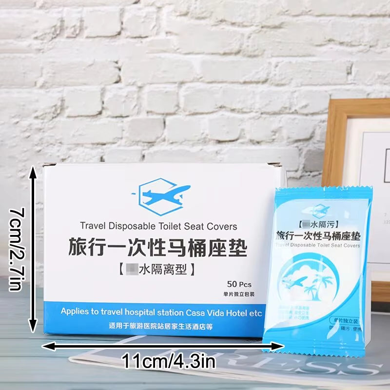 Stay Safe & Comfortable Anywhere-50-Pack Individually Wrapped Disposable Waterproof Toilet Covers-Non-Slip Protection, Anywhere You Go”
