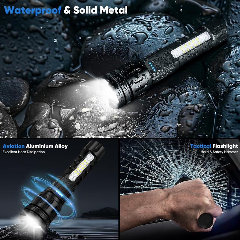 Light Up Every Moment — Your Rechargeable 7-Mode Powerhouse Flashlight" - Rechargeable & Adjustable Brightness with IPX4 Waterproof,  - Ideal for Outdoor Adventures, Emergencies, Camping, Fishing, Garden Illumination, Night Security, & Garage Use