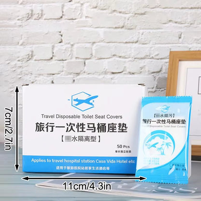 Stay Safe & Comfortable Anywhere-50-Pack Individually Wrapped Disposable Waterproof Toilet Covers-Non-Slip Protection, Anywhere You Go”