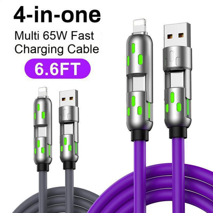 One Cable to Charge Them All — 6.6 ft 4-in-1 USB-C PD Cable with Lightning, USB-A, USB-C & Data Sync