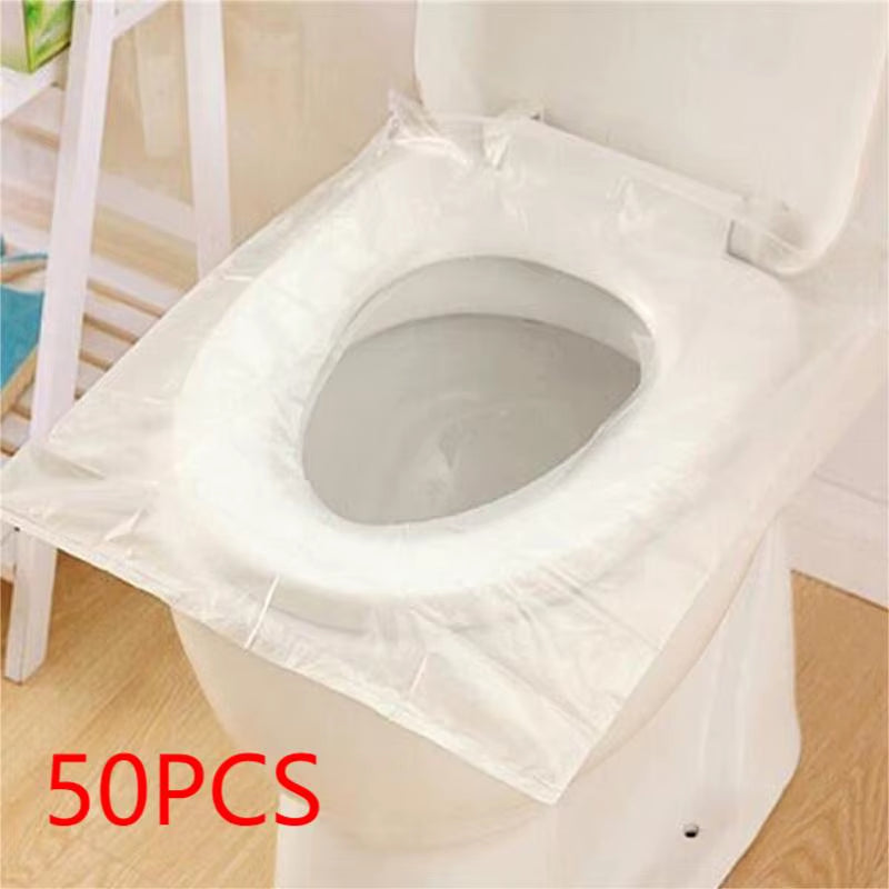 Stay Safe & Comfortable Anywhere-50-Pack Individually Wrapped Disposable Waterproof Toilet Covers-Non-Slip Protection, Anywhere You Go”